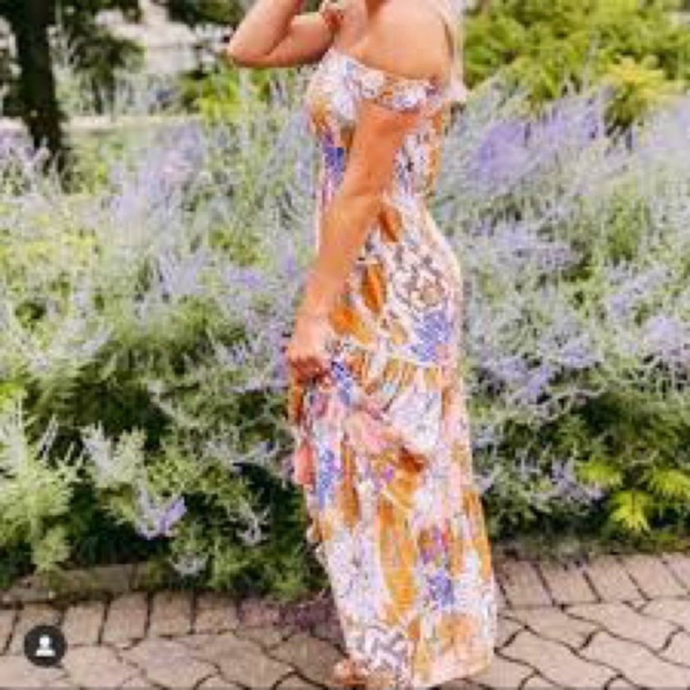 Abel The Label Vibrant Floral Off-Shoulder Maxi Dress XS - Picture 2 of 9